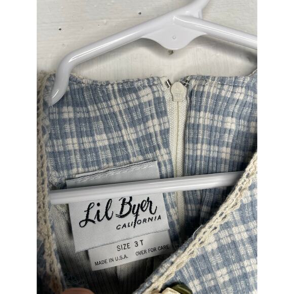 Vintage Lil Byer Plaid Romper Tie Back Size 3T Made in USA Blue White - Picture 4 of 8